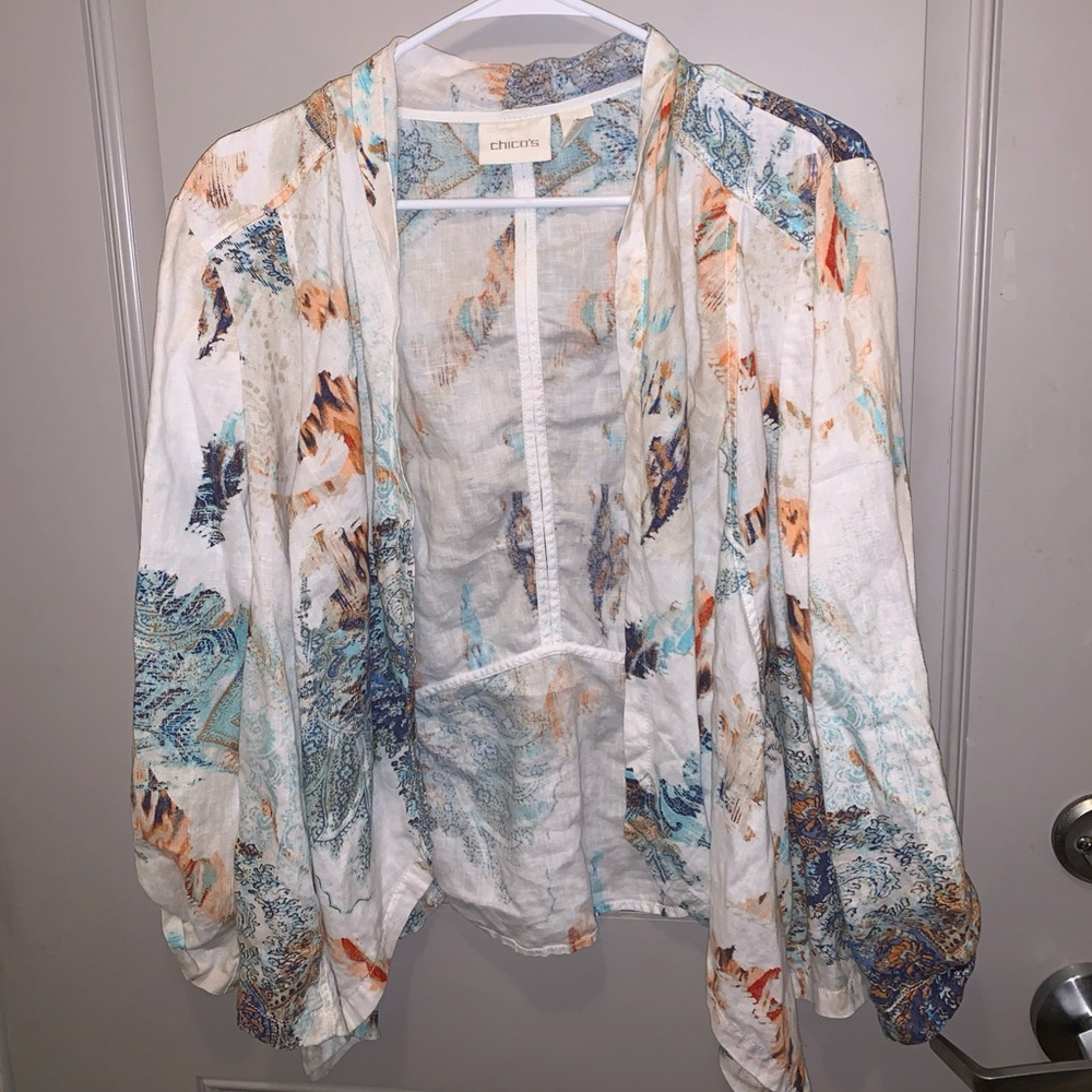 Chicos Women’s Size 2(L) 100% linen Boho Cardigan Coastal Mermaidcore